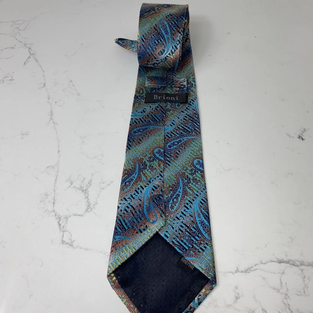 Brioni 100% Silk Paisley Necktie Rainbow Colorful Luxury Made in Italy Preppy